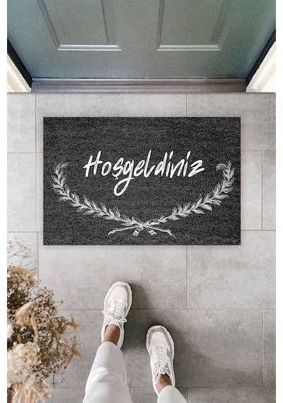 Dormot 1modern Dijital Baskı - Popüler Füme Hoşgeldiniz Karşılama Paspas - Kapı Önü Paspas 70x45 Siyah