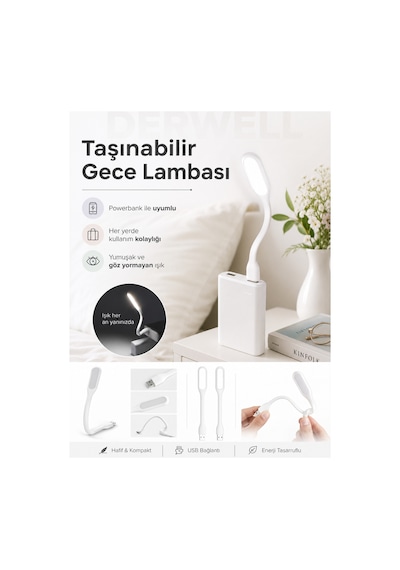 Esnek Usb Led Lamba Powerbank Laptop Ve Pc İçin Taşınabilir Gece Lambası Ve Kitap Okuma Işığı 5 Farklı Renk Seçeneği Mavi Kırmızı Turuncu Beyaz Yeşil