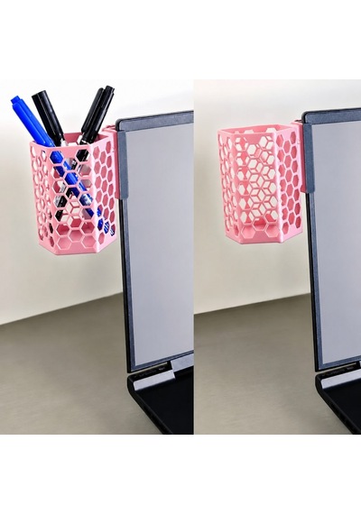 Alvera Monitor Kalemlik 3d Baskı Petek Desenli Laptop Kenar Altıgen Kalemlik-pembe