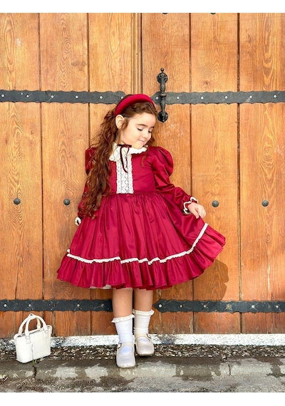 Bordo Kurdaleli Vintage Kız Bebek Elbisesi,doğum Günü Elbise,fotoğraf Çekim Elbisesi,0-12 Yaşa Uygun Bordo