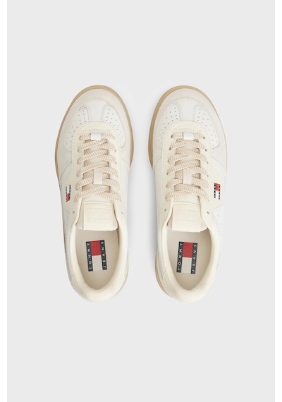 Tommy Jeans Logolu Deri Sneaker Ayakkabı Kadın Ayakkabı En0en03091 Ybl Beyaz