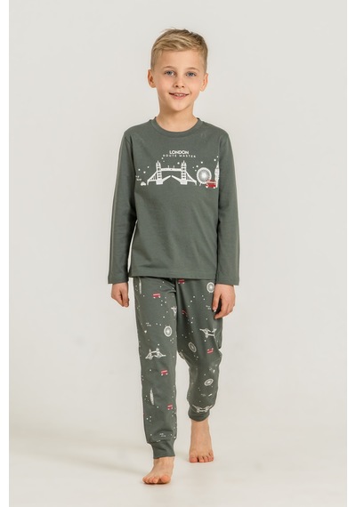 Rolypoly 3876 %100 Pamuk Uzun Kol Erkek Çocuk Pijama Takımı Haki