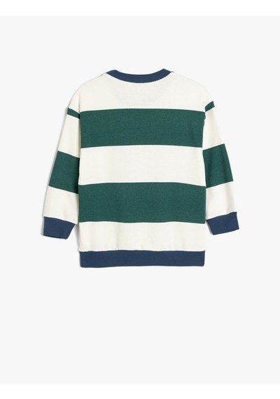 Koton Oversize Sweatshirt Uzun Kollu Bisiklet Yaka Aplike Detaylı Yeşil Çizgili 5wkb10381tk Yeşil