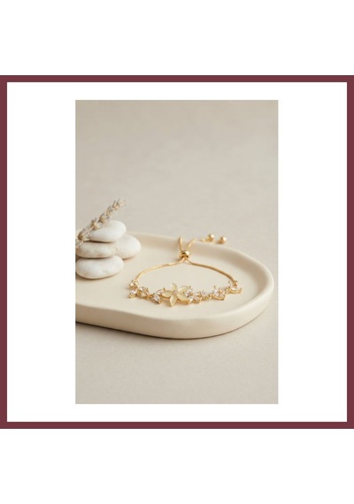 Storeşahin Gold Renk Zirkon Taşlı Pirinç Sedefli Çiçek Model Asansörlü Bileklik Shn0720