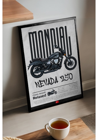 Mondialnevada 250 Siyah Ahşap Çerçeveli Poster, Dekoratif Motosiklet Duvar Tablosu