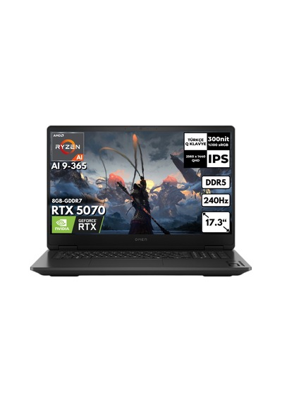 HP Omen 17-DB1020NT CD5N0EAHMF3 Ryzen Aı 9-365 48 GB 1 TB SSD 8 GB RTX5070 17.3" QHD Free Dos Dizüstü Bilgisayar