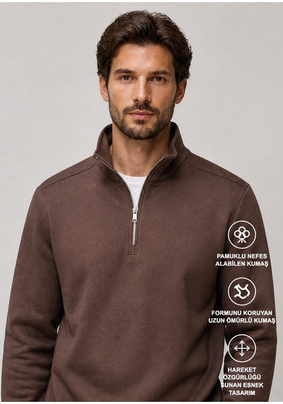 Redline Runi Basic Regular Fit Pamuklu Kışlık Sweatshirt Kahve