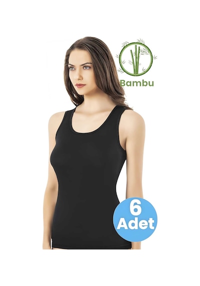 Tezzgelsin Kadın 6'lı Kalın Askılı Bambu Atlet Siyah