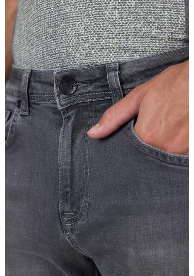 İmza Gri Gabardin 5 Cep Düz Paça Casual Slim Fit Pamuklu Denim Pantolon 1023250150 Gri
