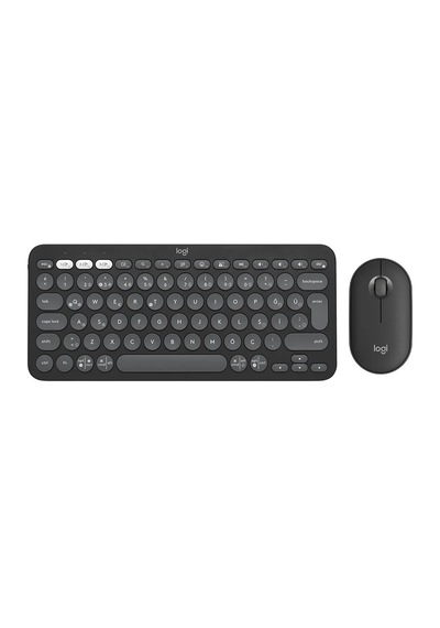 Logıtech Pebble 2 Combo, Grafit, 920-012245, Bluetooth, Türkçe, Q, Multimedya, Mini Klavye Mouse Set Optik
