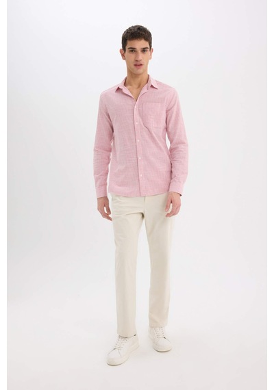 DeFacto %100 Pamuk Modern Fit Polo Yaka Çizgili Uzun Kollu Gömlek E5046AX25SMRD92