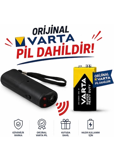 Erol Av Ultrasonik Köpek Kovucu Ve Eğitici Cihaz Frekanslı, Led Flaşlı Varta Pil Hediye
