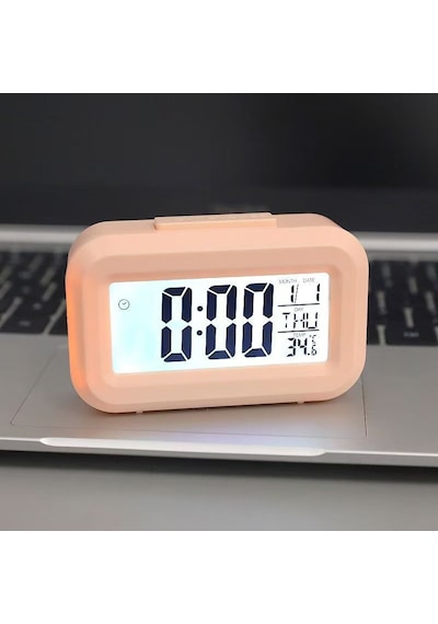 Mini Dijital Masa Saati Ve Çalar Saat Lcd Ekranlı, Tarih Ve Sıcaklık Göstergeli Alarm Saati Pembe