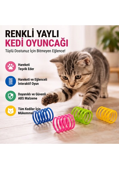 Bakgelal Renkli Spiral Yay Kedi Oyuncağı Seti 4'lü - Esnek Hareketli Eğlenceli Kedi Yay Oyun Seti - 9030911011810