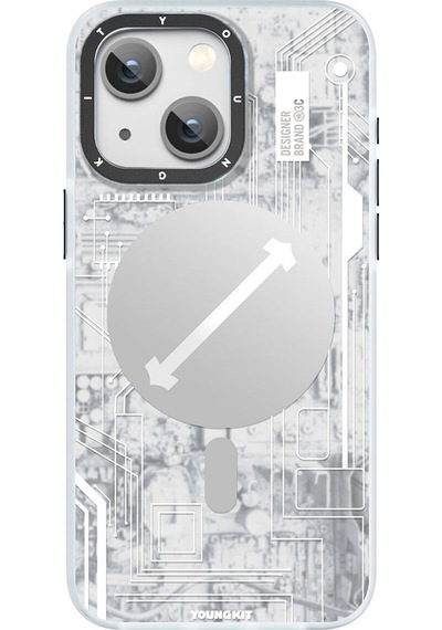 Apple Uyumlu  iPhone 15 Plus Kılıf Magsafe Şarj Özellikli Youngkit Technology Serisi Kapak Beyaz