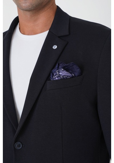 Slim Fit Torba Cep Esnek Tencel Kumaş Lacivert Ceket C 751