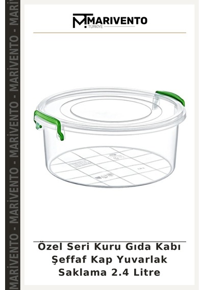 Özel Seri Kuru Gıda Kabı Şeffaf Kap Yuvarlak Saklama 2.4 Litre Çok Renkli