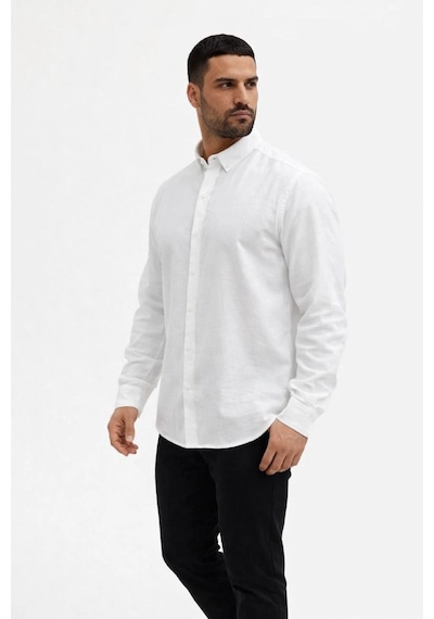 Wear Vexel Erkek Keten Kumaş Uzun Kollu Regular Fit Gömlek - Beyaz Çok Renkli