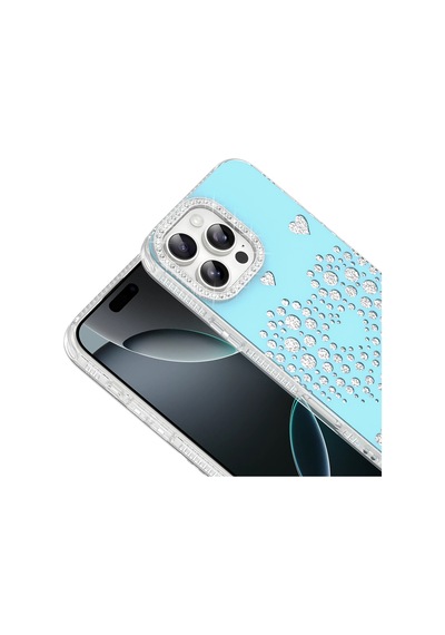 Maks Technology Apple iPhone Uyumlu 16 Pro Kılıf Damla Taşlı Mkst Rivas Sert Pc Kapak - Mavi