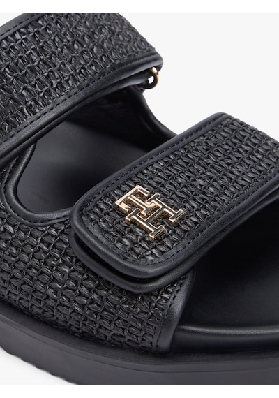 Tommy Hilfiger Double Strap Raffıa Sandal Kadın Siyah Terlik - Fw0fw09122