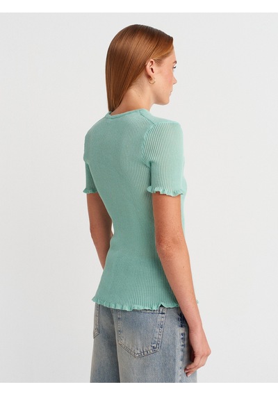 Dilvin 10783 Bisiklet Yaka Fırfırlı İnce Triko Bluz-mint Mint