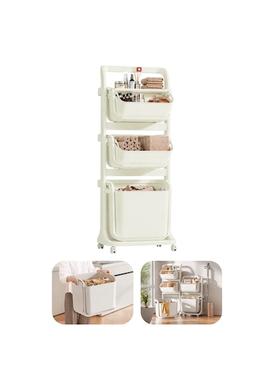 Banyo Mutfak Çocuk Odası Düzenleme Raf Çok Amaçlı Tekerlekli Modüler Organizer Sepet Beyaz