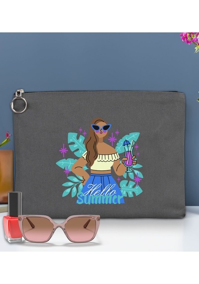Bk Gift Yaz Temalı-3 Astarlı Antrasit Portföy Çanta 30x21cm, Baskılı El Çantası, Organizer Çanta Çok Renkli