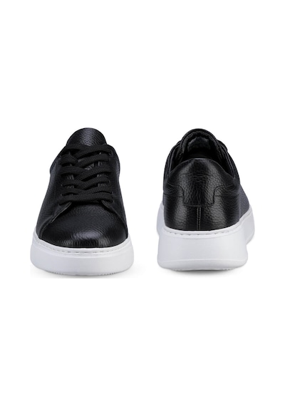 Hatemoğlu Erkek Siyah Deri Esnek Taban Bağcıklı Casual Ayakkabı Sneaker Siyah-beyaz