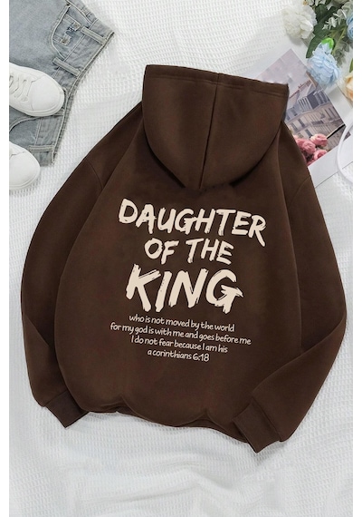 Uyguntarz Daughter Of The King Baskılı Oversize Sweatshirt Kahverengi