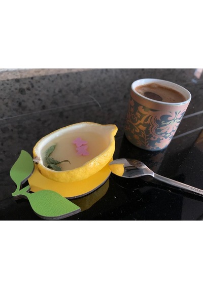 Limon Motifli Kahve Sunumluk Limon Tatlısı Sunumluğu Altlığı 2'li Sarı