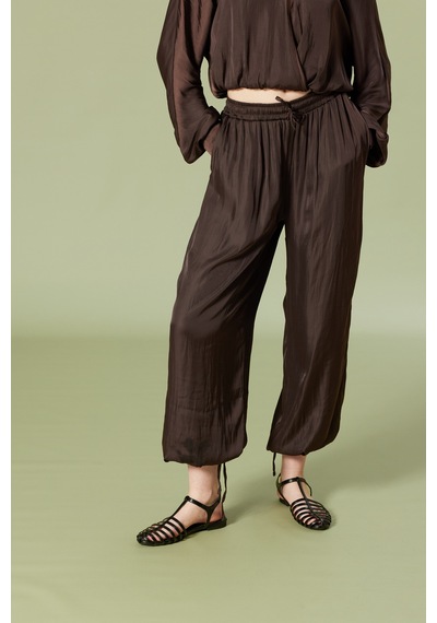 Beli Lastikli Balon Pantolon Kahve