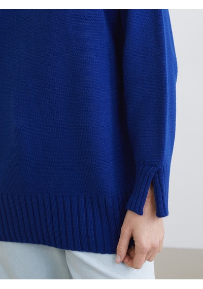 Lcw Modest Mavi Bisiklet Yaka Oversize Kadın Triko Tunik