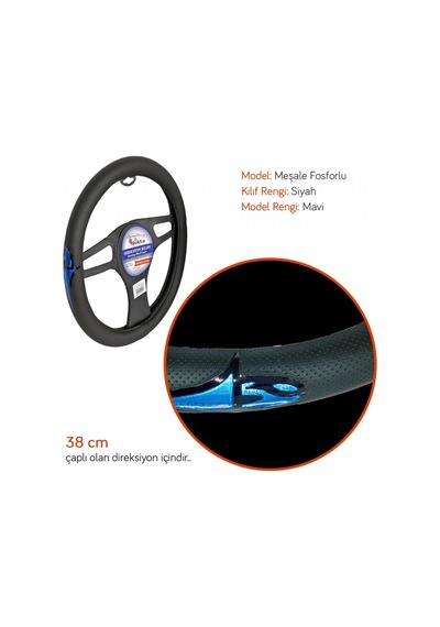 Nyf Direksiyon Kılıfı Fosforlu 38 Cm Siyah Meşale Mavi A-11