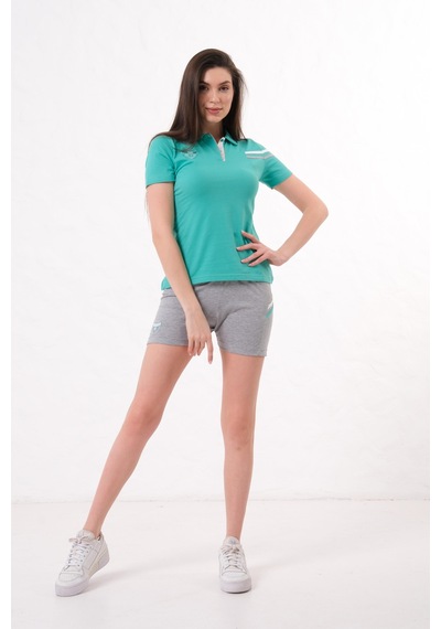 Kadın Polo Yaka T-shirt Takımı Rahat Kesim Yazlık Günlük Kombin Mint Yeşili