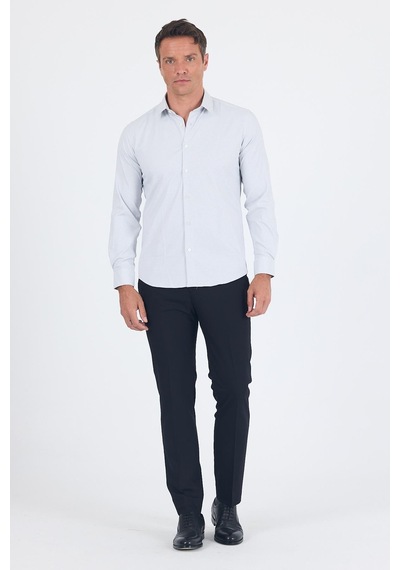 İmza Beyaz Uzun Kol Sert Yaka Cepsiz Easy To Iron Slim Fit Esnek Gömlek 1004250233 Beyaz-mavi