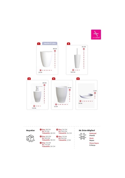Primanova Pure Banyo Seti 5'li Beyaz