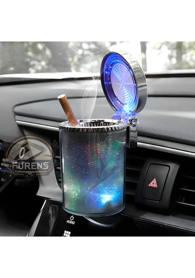 Araç Içi Küllük Led Işıklı 7 Renkli Rgb Lüx Tip Kapaklı Araba Küllüğü