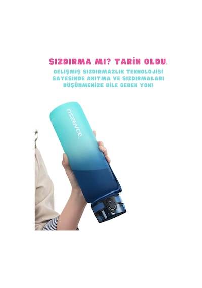 Uzspace 1000ml Büyük Boy Yeni Koleksiyon Silikon Gövde Tritan Su Matarası Pembe