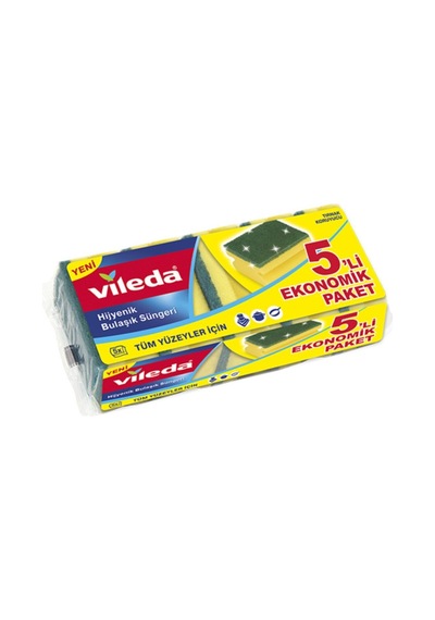 Vileda Klasik Oluklu Bulaşık Süngeri Yeşil 5'li Ekonomik Paket