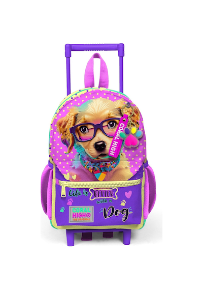 Minik Yuva Çekçekli Sırt Çantası Sarı Pembe Sevimli Köpek Desenli İki Bölmeli 24052