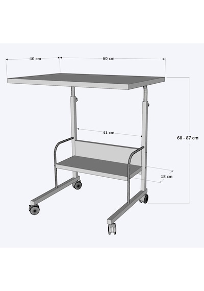 Dehalimited 60X40 Raflı Yükseklik Ayarlı Frenli Tekerlekli Çalışma Masası Lap
