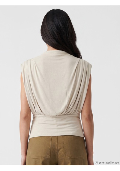 Lcw Vision Bej Dik Yaka Büzgülü Bluz Mock Neck Ruched Blouse