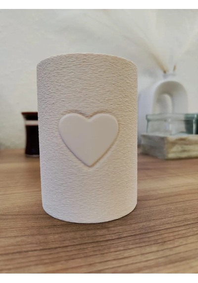 3d Baskı Kalp Motifli Silindir Kalemlik Makyaj Fırçası Organizeri Kabartma Kalpli Masaüstü - Beyaz Çok Renkli