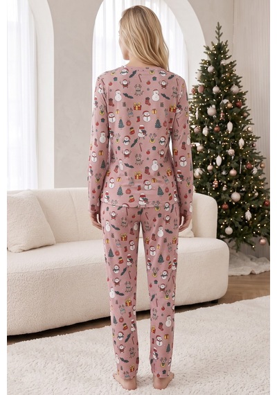 Siyah İnci Yılbaşı Temalı Pamuklu Likralı Örme Pijama Takım 26241173 Çok Renkli
