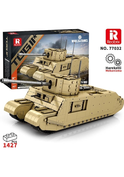 Reobrix 77032 World Of Tanks Togıı İngiliz Ağır Tankı British Heavy Tank Yaratıcı Yapı Blok Seti Building Blocks - 1427 Parça