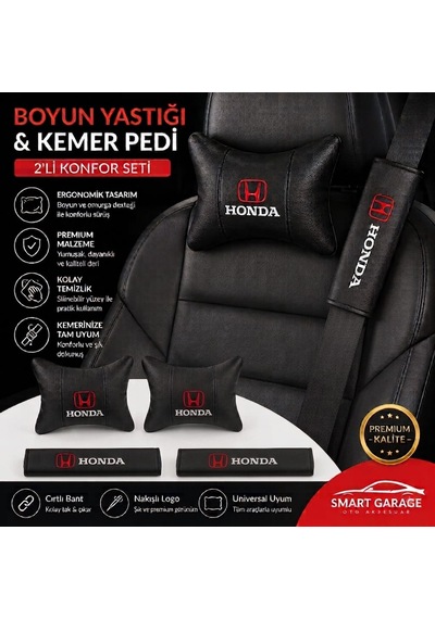 Honda Deri Yastık Ve Kemer Pedi Oto Boyun Yastığı Güvenli Sürüş Deri Konfor
