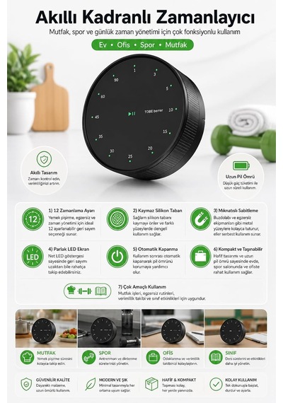 Siyah Led Göstergeli Mekanik Mutfak Manyetik Ve Ayaklı Zamanlayıcı Timer Thr396sy Çok Renkli