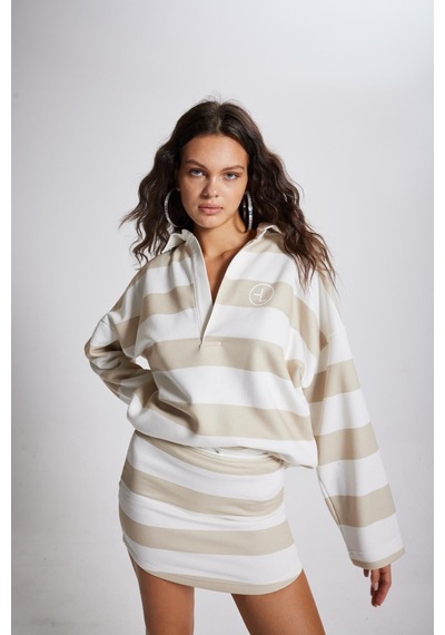 Holly Lolly Şardonlu 3 İplik Kumaş Logolu Fortune Sweatshirt Bej