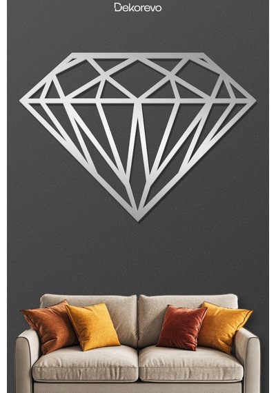 Elmas Geometrik Metal Duvar Tablosu - Metal Duvar Sanatı - Krom - 35 X 50 Cm