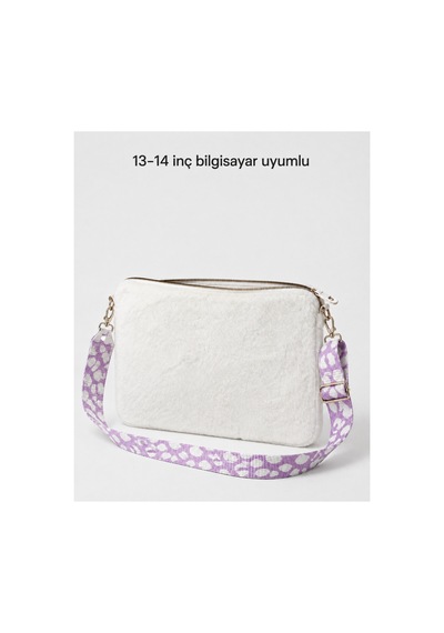 Toscase Beyaz Peluş Çantası, Eva Korumalı, Pembe Süet Astarlı, Askılı 36x26 Cm Beyaz Beyaz